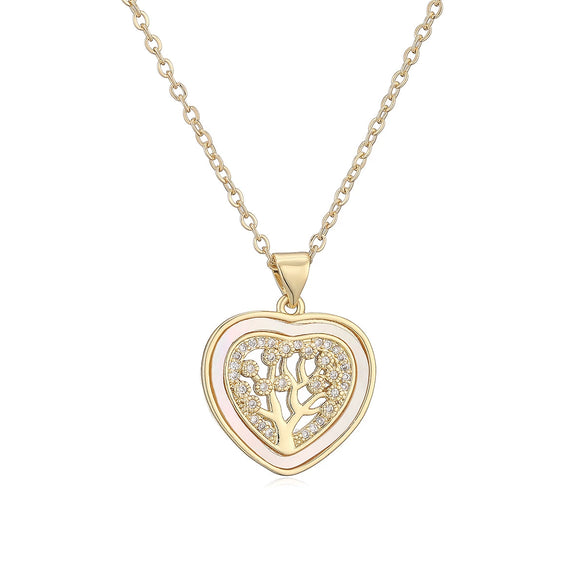 Women's Simple Geometric Tree Of Life Pendant Necklace With Copper Plated Real Gold And Zircon Shell