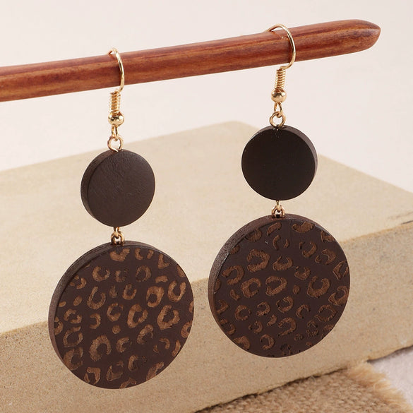 Women's Simple Geometric Wood Pendant Earrings Minimalist Combination Drop Earrings