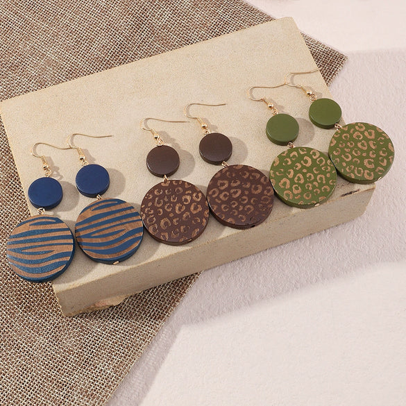 Women's Simple Geometric Wood Pendant Earrings Minimalist Combination Drop Earrings