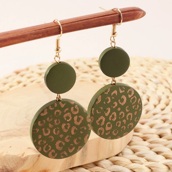 Women's Simple Geometric Wood Pendant Earrings Minimalist Combination Drop Earrings