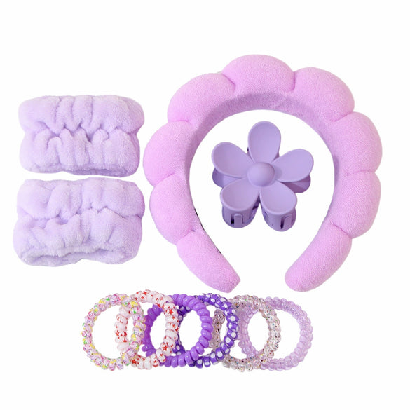 Women's Simple Handmade Mixed Material Face Washing And Hair Band Set