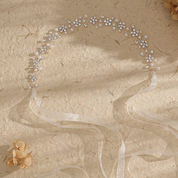 Women's Simple Handmade Pearl And Rhinestone Wave Headband Bridal Hair Accessory For Wedding And Photography