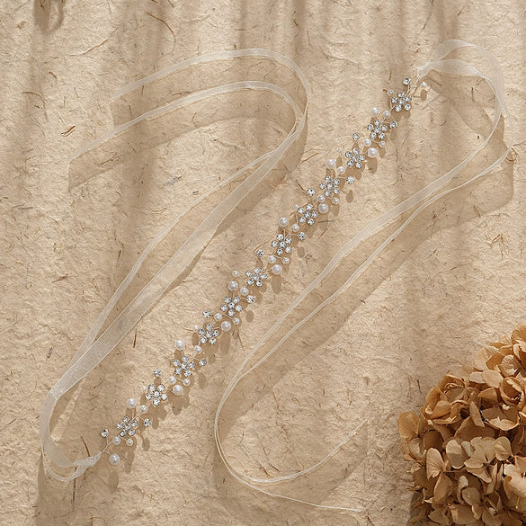 Women's Simple Handmade Pearl And Rhinestone Wave Headband Bridal Hair Accessory For Wedding And Photography