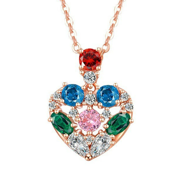 Women's Simple Heart Pendant Necklace Copper With Gold Plated Finish Crystal Zircon Love Clavicle Ball Chain Necklace