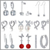 Women's Simple Heart Shaped Sterling Silver Stud Earrings With Zircon And Pearl Electroplated Bow Design