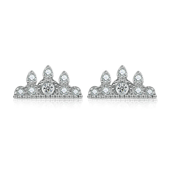 Women's Simple Heart Shaped Sterling Silver Stud Earrings With Zircon And Pearl Electroplated Bow Design