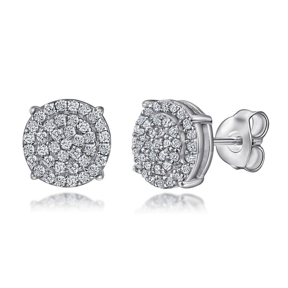 Women's Simple Heart Shaped Sterling Silver Stud Earrings With Zircon And Pearl Electroplated Bow Design