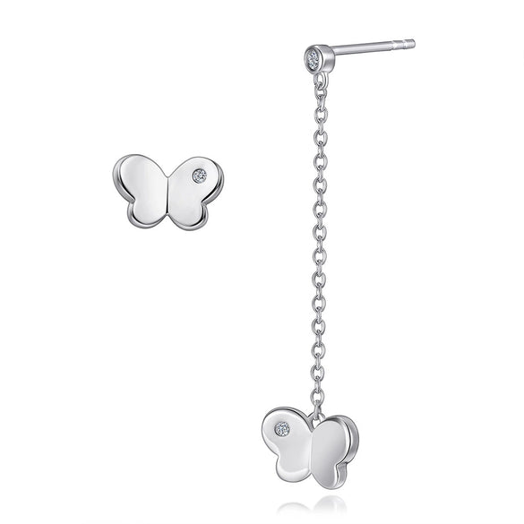 Women's Simple Heart Shaped Sterling Silver Stud Earrings With Zircon And Pearl Electroplated Bow Design