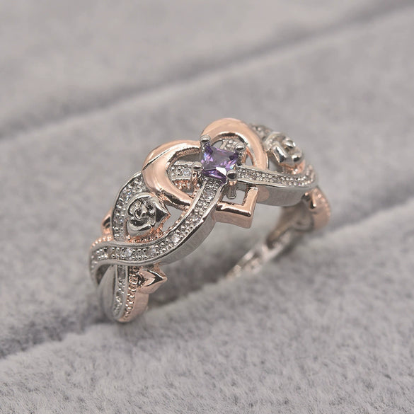 Women's Simple Heart Shaped Zircon Ring Rose Princess Style Electroplated Metal Hand Jewelry