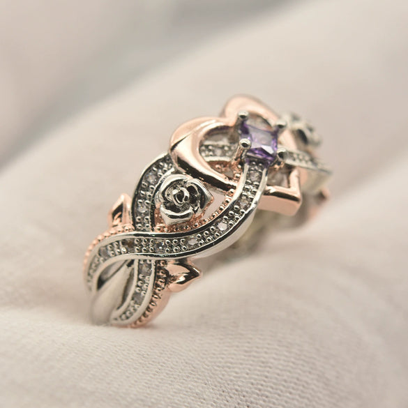 Women's Simple Heart Shaped Zircon Ring Rose Princess Style Electroplated Metal Hand Jewelry