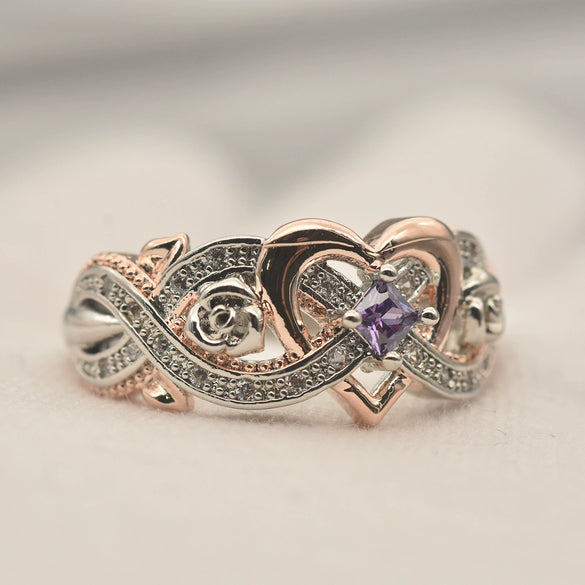 Women's Simple Heart Shaped Zircon Ring Rose Princess Style Electroplated Metal Hand Jewelry