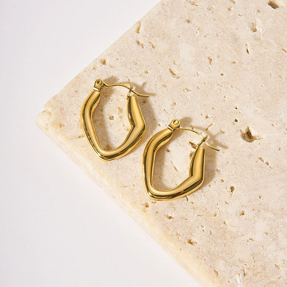 Women's Simple Irregular Geometric Stainless Steel Earrings With Pvd Furnace Real Gold Treatment