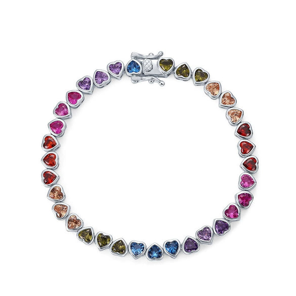 Women's Simple Light Luxury S925 Silver Love Rainbow Zircon Bracelet With Geometric Pattern And Diamond Design