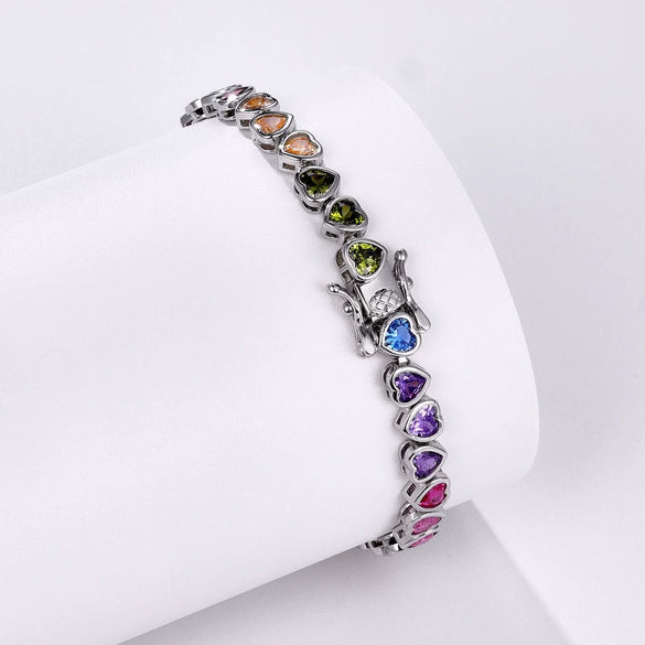 Women's Simple Light Luxury S925 Silver Love Rainbow Zircon Bracelet With Geometric Pattern And Diamond Design