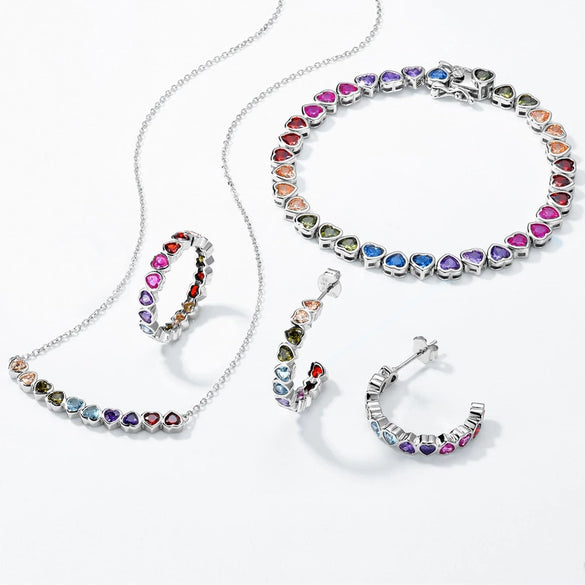 Women's Simple Light Luxury S925 Silver Love Rainbow Zircon Bracelet With Geometric Pattern And Diamond Design