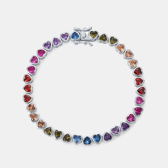 Women's Simple Light Luxury S925 Silver Love Rainbow Zircon Bracelet With Geometric Pattern And Diamond Design
