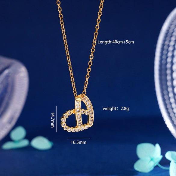 Women's Simple Love Necklace Copper Mixed Gemstone Inlay Heart Shape Electroplating Jewelry