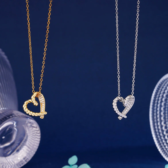 Women's Simple Love Necklace Copper Mixed Gemstone Inlay Heart Shape Electroplating Jewelry