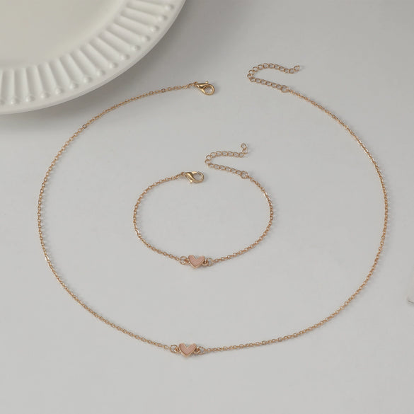 Women's Simple Love Oil Dropping Alloy Heart Shaped Necklace And Clavicle Bracelet