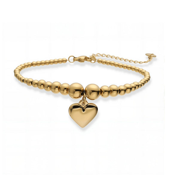 Women's Simple Metal Style Heart Geometric Pattern Stainless Steel Beaded Bracelet With Electroplating