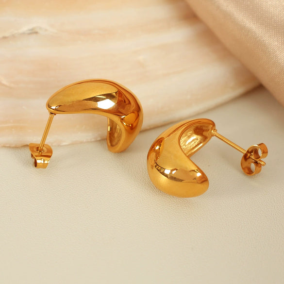 Women's Simple Natural Style 316L Stainless Steel C Ring Earrings With Electroplating