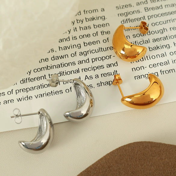 Women's Simple Natural Style 316L Stainless Steel C Ring Earrings With Electroplating