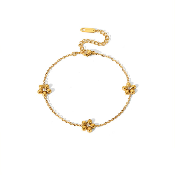 Women's Simple Niche Design Flower Rhinestone Titanium Steel Necklace And Daisy Bracelet Jewelry Suit With Inlay And Pvd Furnace Real Gold Treatment