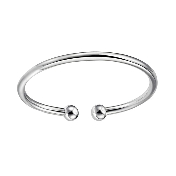 Women's Simple Open Bead Bracelet Copper Electroplated Silver Tone Jewelry Popular Style
