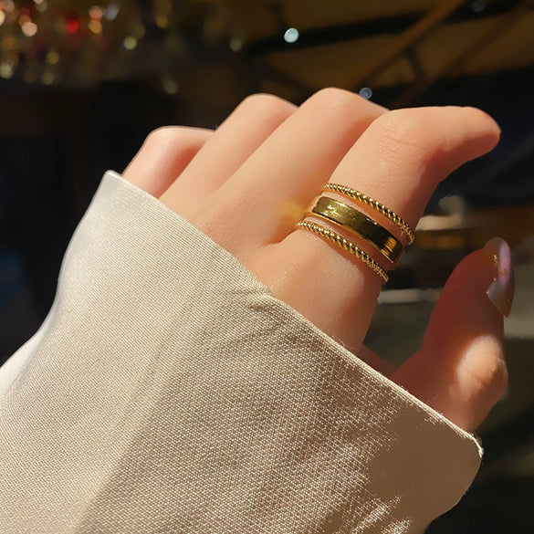 Women's Simple Opening Adjustable Titanium Steel Ring With Geometric Design And Electroplating Treatment