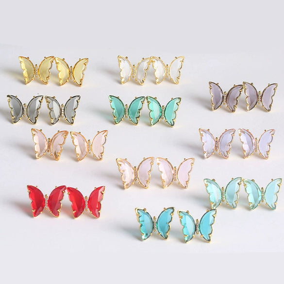 Women's Simple Polished Glass Glaze Butterfly Bow Earrings Sweet Forest Style Dangle Earrings