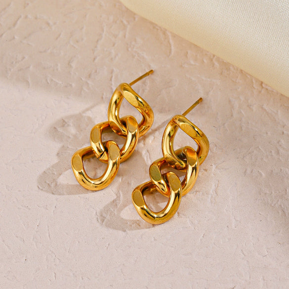Women's Simple Popular Cuban Chain Electroplated Titanium Steel Geometric Earrings