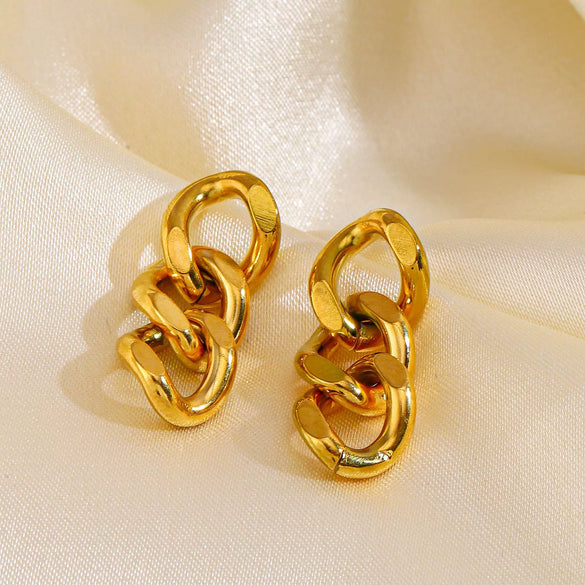 Women's Simple Popular Cuban Chain Electroplated Titanium Steel Geometric Earrings