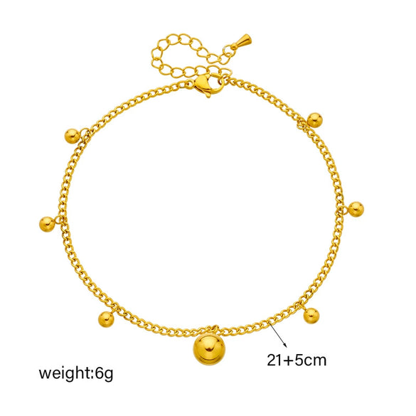 Women's Simple Retro Allmatch Golden Ball Pendant Titanium Steel Anklet With Geometric Pattern