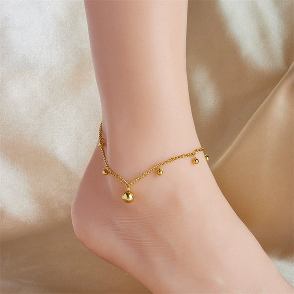 Women's Simple Retro Allmatch Golden Ball Pendant Titanium Steel Anklet With Geometric Pattern