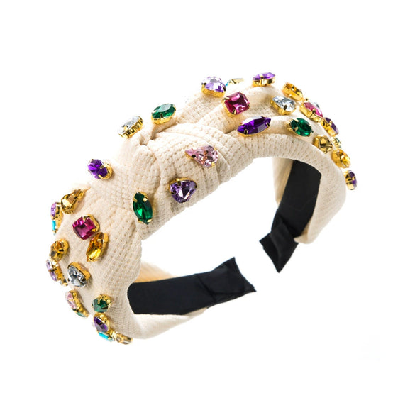 Women's Simple Retro Headband Hair Accessories Fabric And Crystal Middle Knot Bow Style