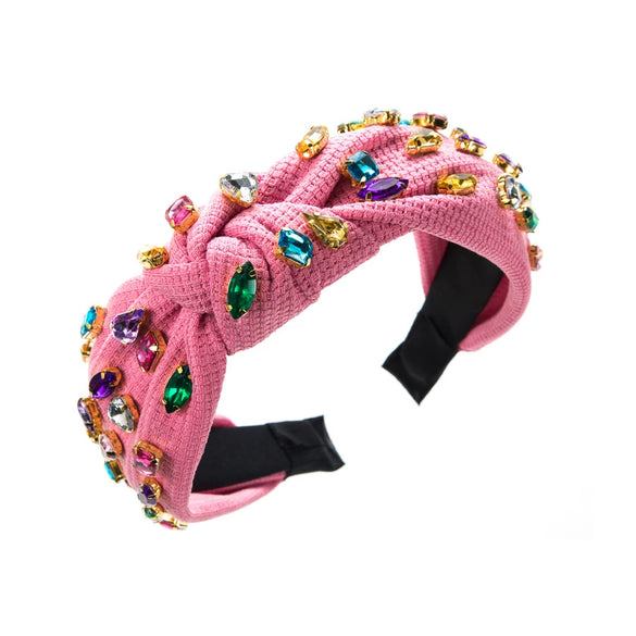 Women's Simple Retro Headband Hair Accessories Fabric And Crystal Middle Knot Bow Style
