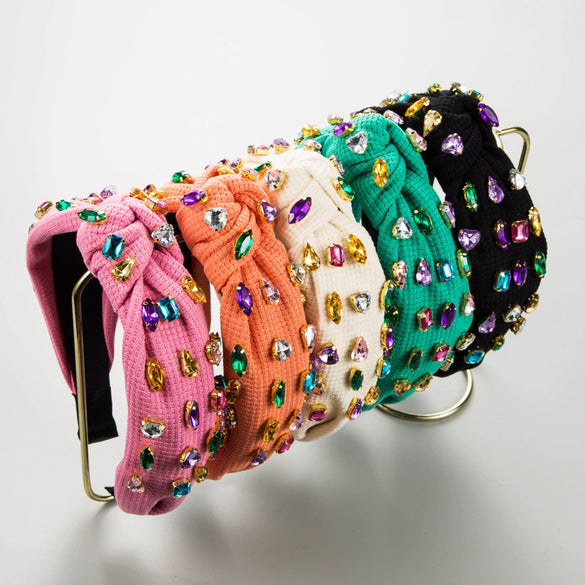 Women's Simple Retro Headband Hair Accessories Fabric And Crystal Middle Knot Bow Style
