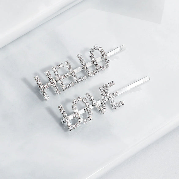 Women's Simple Rhinestone Letter Side Hair Clip Diamond Inlaid Bangs Hairpin Fashion Headdress