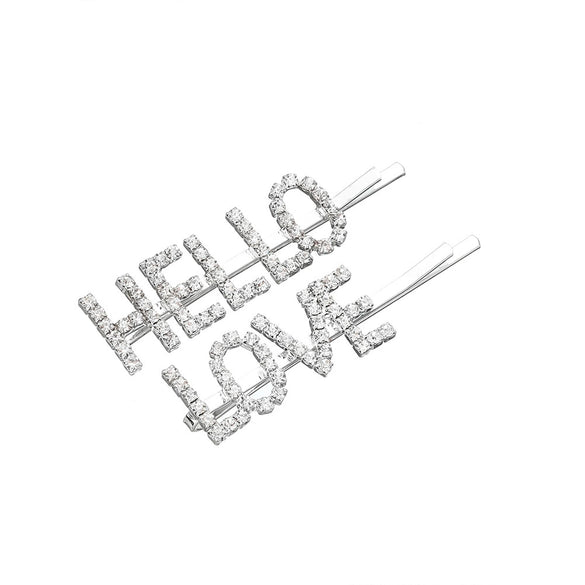 Women's Simple Rhinestone Letter Side Hair Clip Diamond Inlaid Bangs Hairpin Fashion Headdress