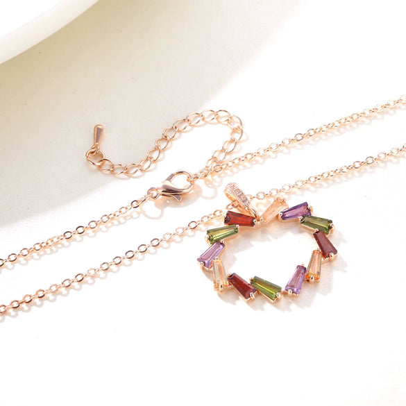 Women's Simple Rose Gold Color Heart Pendant Necklace With Artificial Zircon Inlay And O Chain