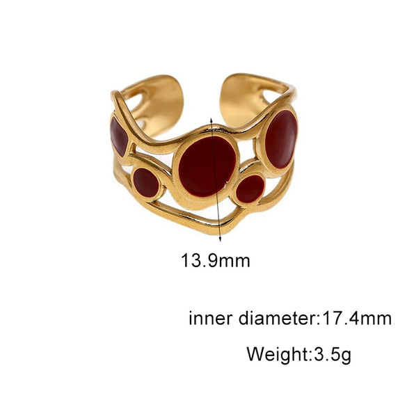 Women's Simple Round Open Ring In Stainless Steel With Gold Plated Electroplated Oil Drip Vintage Jewelry Design
