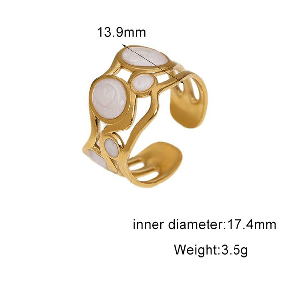 Women's Simple Round Open Ring In Stainless Steel With Gold Plated Electroplated Oil Drip Vintage Jewelry Design