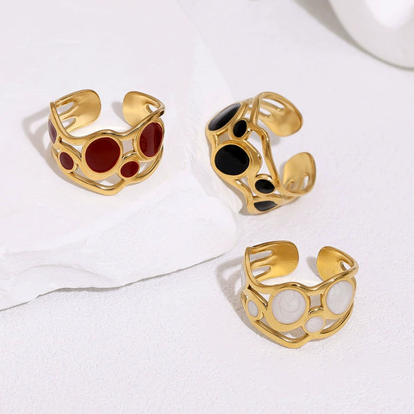 Women's Simple Round Open Ring In Stainless Steel With Gold Plated Electroplated Oil Drip Vintage Jewelry Design