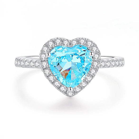 Women's Simple S925 Sterling Silver Heartshaped Ring Set With High Carbon Diamond And 8A Zircon