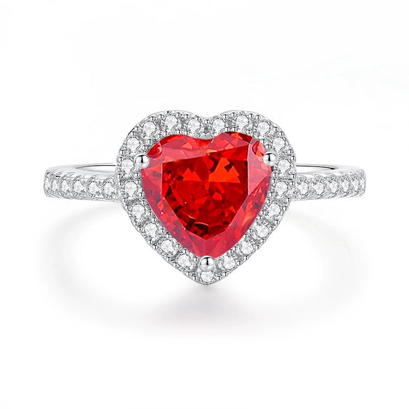 Women's Simple S925 Sterling Silver Heartshaped Ring Set With High Carbon Diamond And 8A Zircon