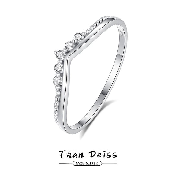 Women's Simple S925 Sterling Silver Stacked Ring With Diamond Set Zircon And Crown Tail Design