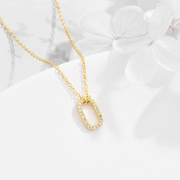 Women's Simple 925 Silver Geometric Eggshaped Pendant Necklace With Microinlay Detail