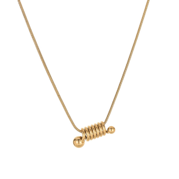 Women's Simple Spiral Spring Gold Bead Snake Bone Chain Necklace Titanium Steel 18K Gold Plated