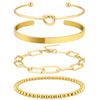 Women's Simple Stainless Steel Bracelet Set With Paperclip Chain Round Bead Flat Snake Chain And Knotted Heart Open Geometric Electroplated Design