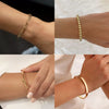 Women's Simple Stainless Steel Bracelet Set With Paperclip Chain Round Bead Flat Snake Chain And Knotted Heart Open Geometric Electroplated Design
